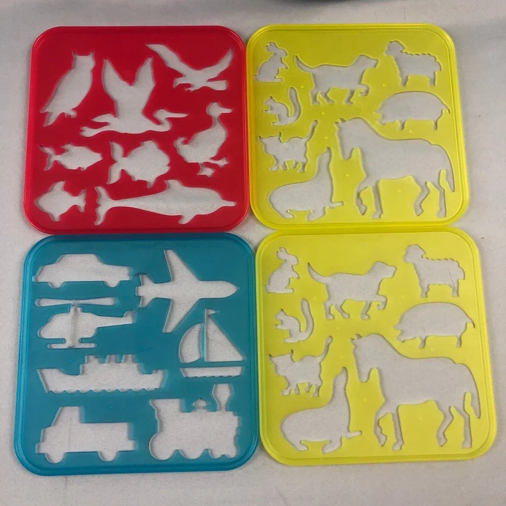 Vintage Tupperware Stencil Art Set 13 Piece Animals Letters Numbers Shapes Multi